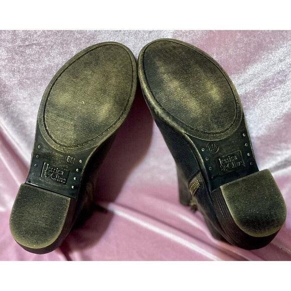 Jessica Cline Sz8 Women Black Double Zipper Ankle Boots - Picture 5 of 10